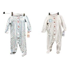 NWT Carter's Baby 6M Footed Pajamas 2 Piece BUNDLE Snap Button Heart Cherry Girl